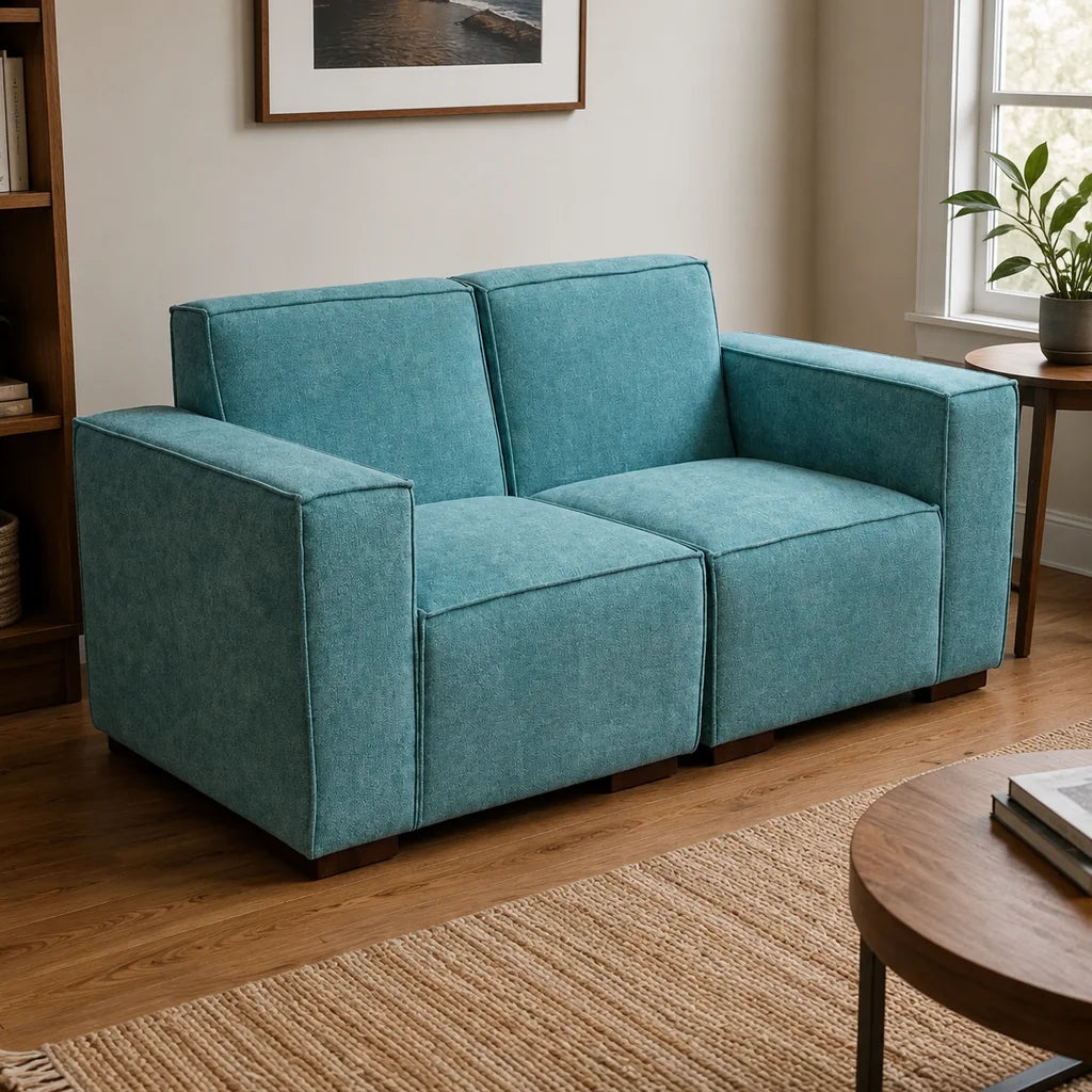 Sofá Modular 2 cuerpos - Tela Lino Finesse Verde Agua