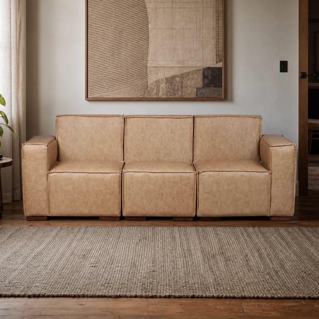 Sofá Modular 3 Cuerpos - Cuero Reconstituido Beige