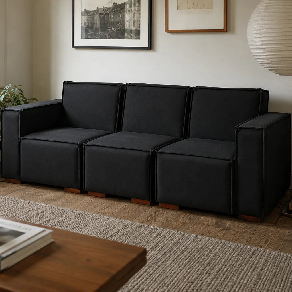 Sofá Modular 3 Cuerpos - Cuero Reconstituido Negro