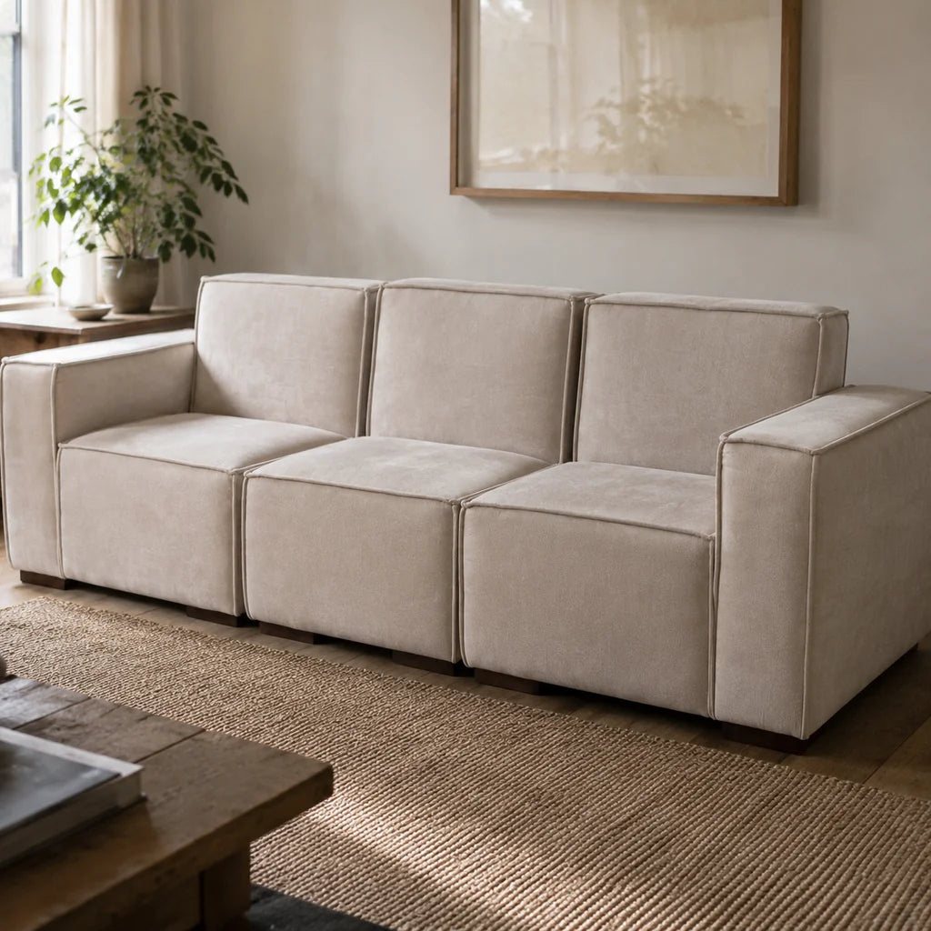 Sofá Modular 3 Cuerpos - Tela Lino Finesse Beige
