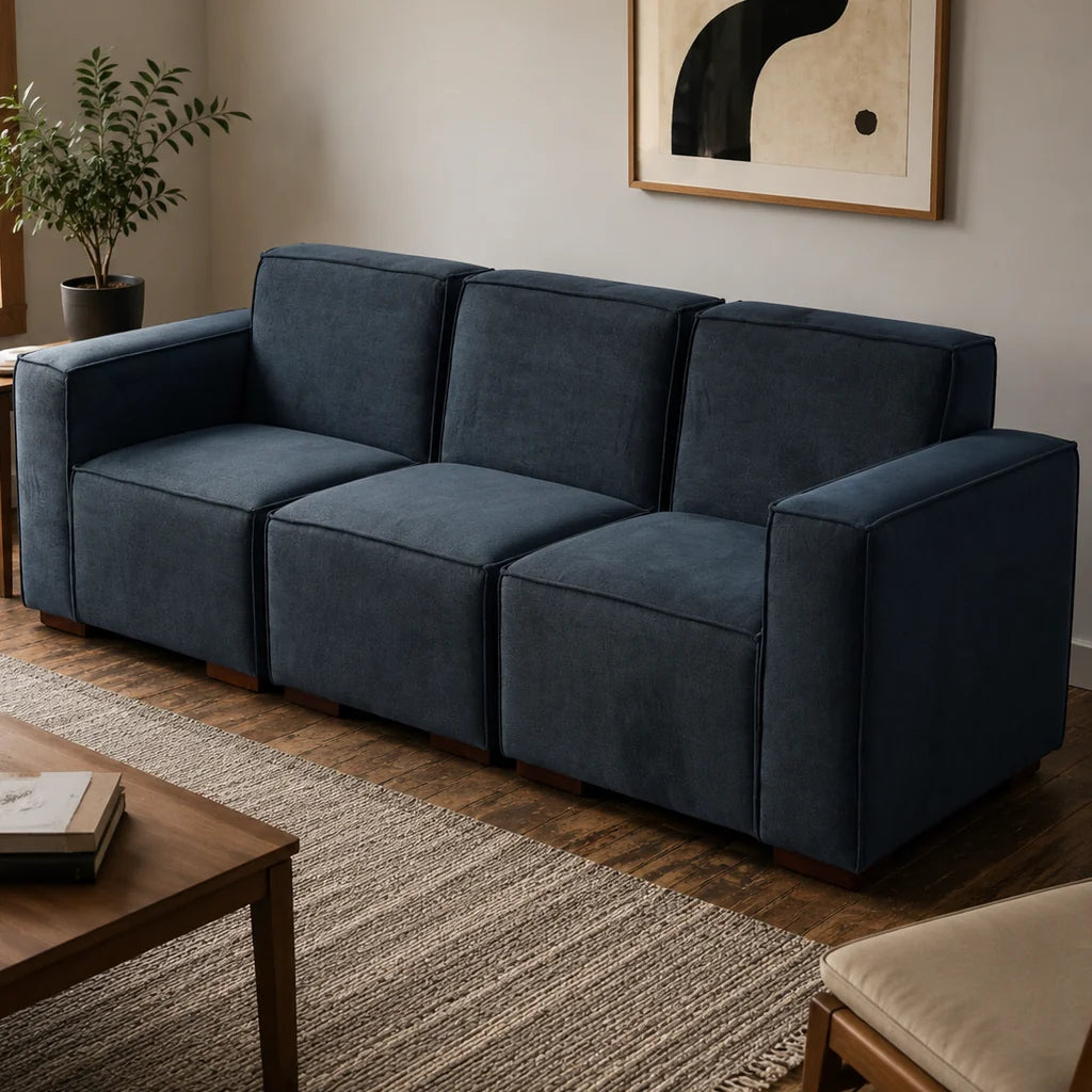 Sofá Modular 3 Cuerpos - Tela Lino Finesse Gris Piedra