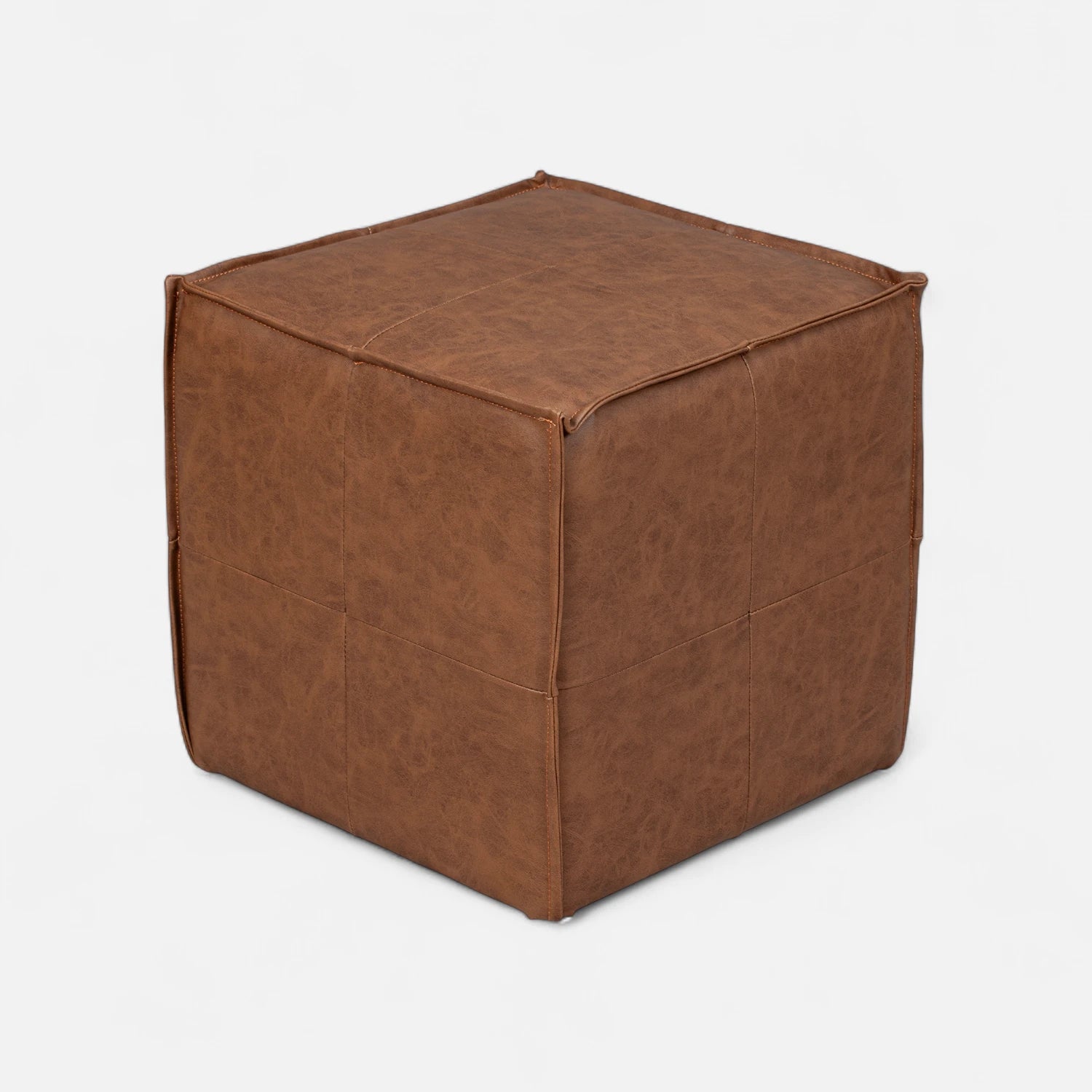 Sofá Modular 3 Cuerpos y 2 Poufs - Cuero Reconstituido Whisky
