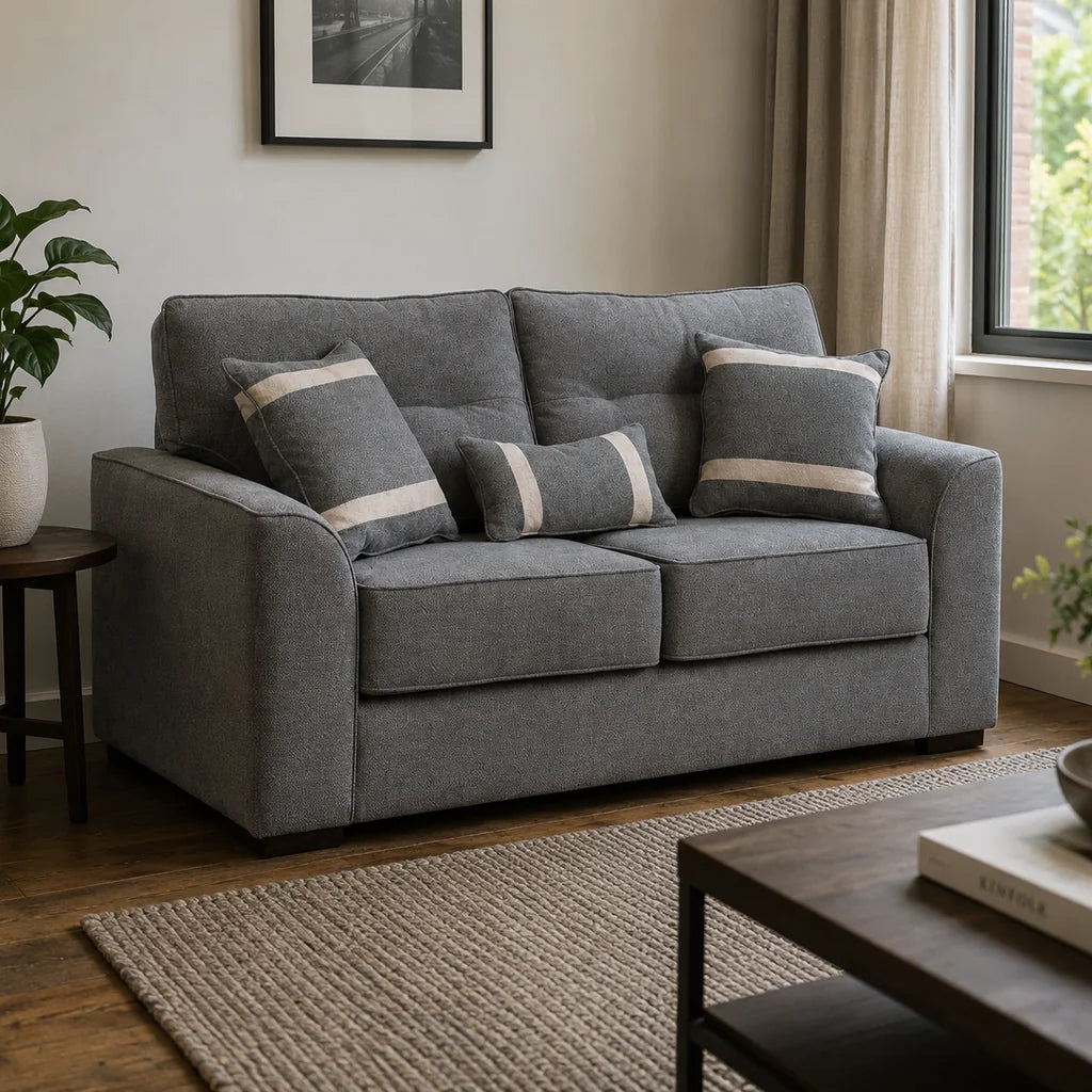 Sofá Monik 2 Cuerpos - Tela Lino Finesse Gris Neutro