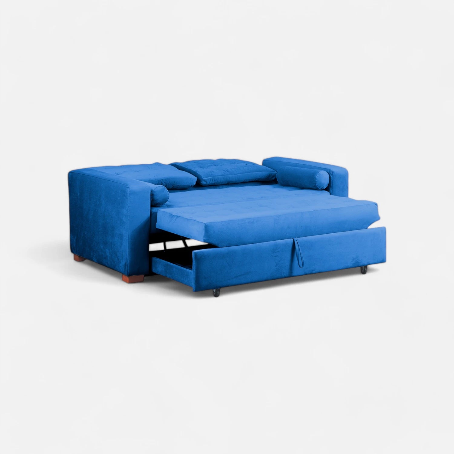 Sofá Cama Ciprés - Tela Felpa Azul Petróleo