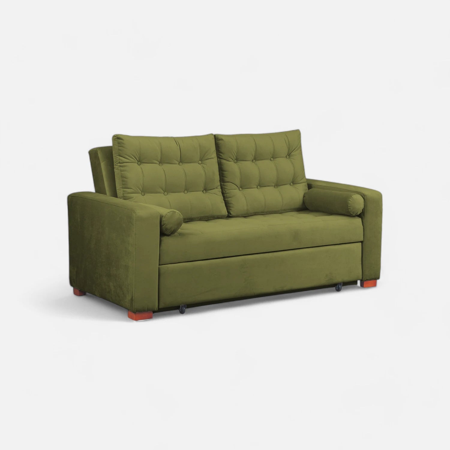 Sofá Cama Ciprés - Tela Felpa Verde Musgo