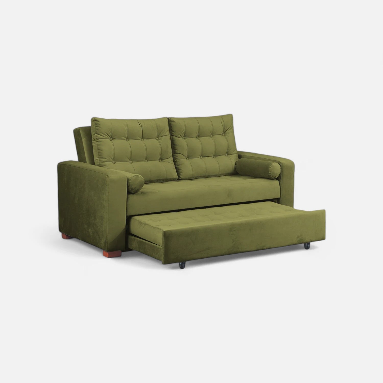 Sofá Cama Ciprés - Tela Felpa Verde Musgo