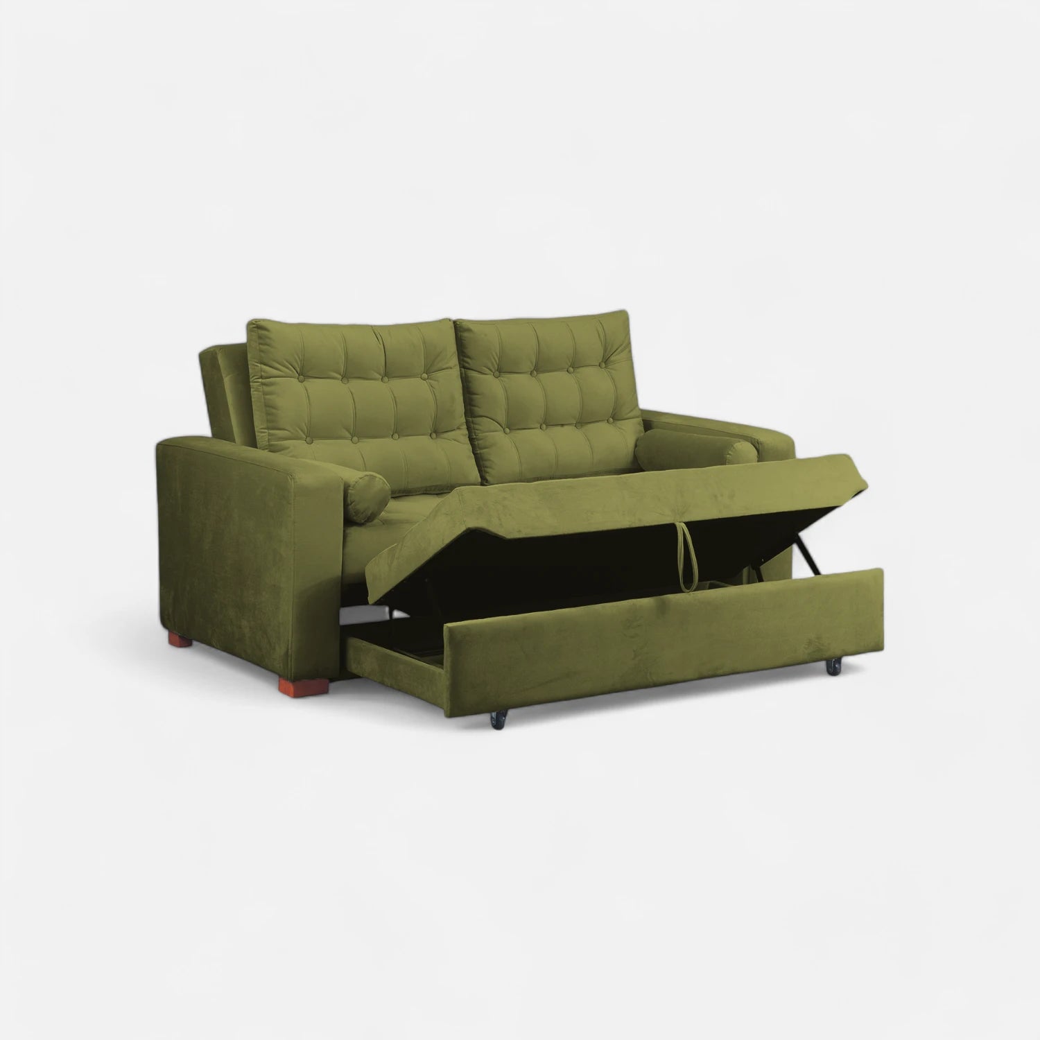 Sofá Cama Ciprés - Tela Felpa Verde Musgo