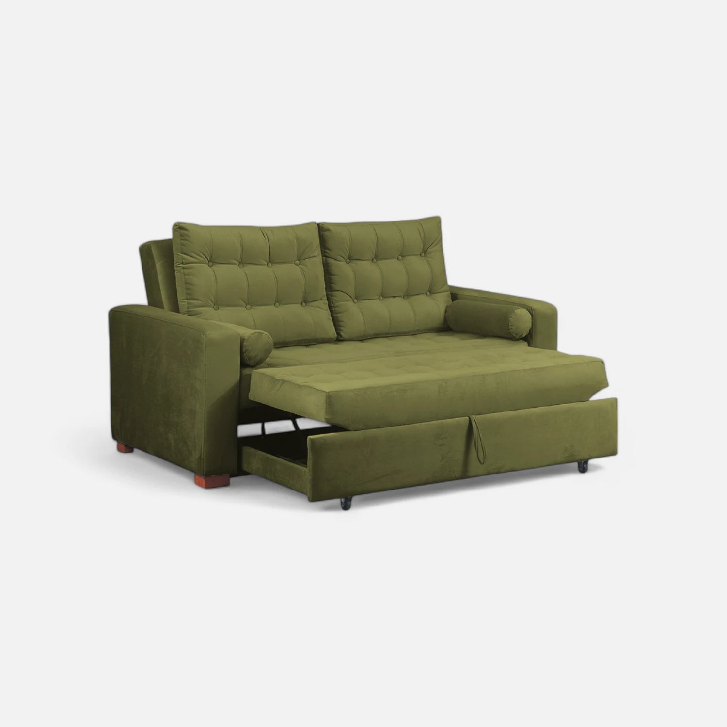 Sofá Cama Ciprés - Tela Felpa Verde Musgo