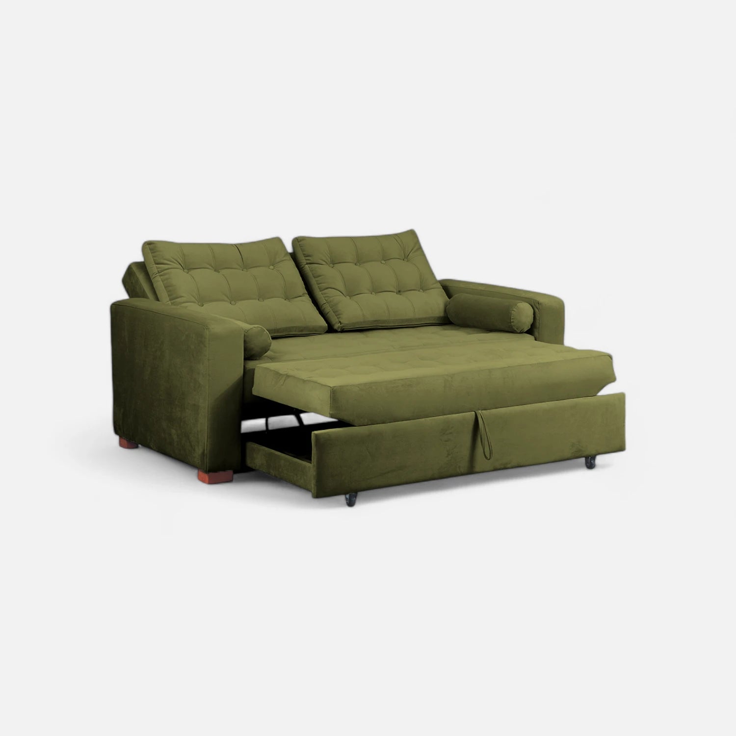 Sofá Cama Ciprés - Tela Felpa Verde Musgo