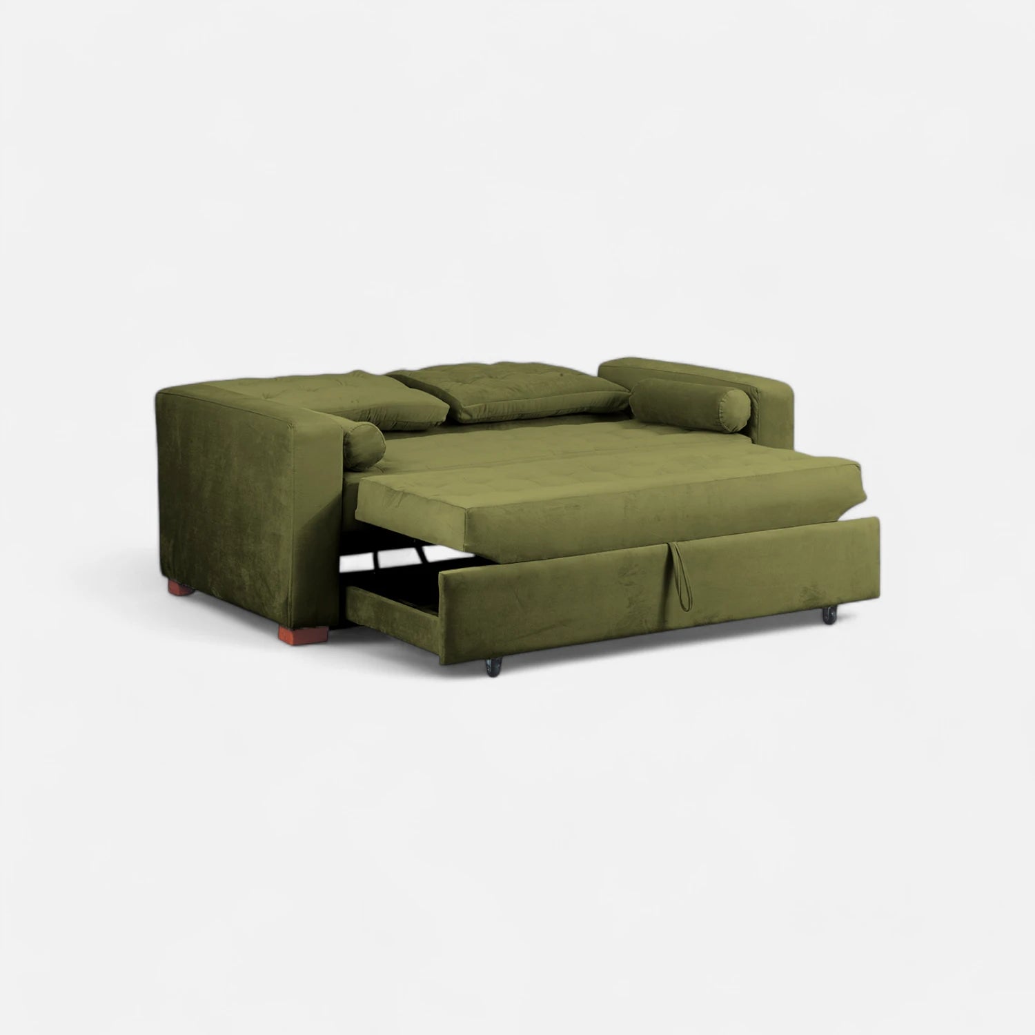 Sofá Cama Ciprés - Tela Felpa Verde Musgo