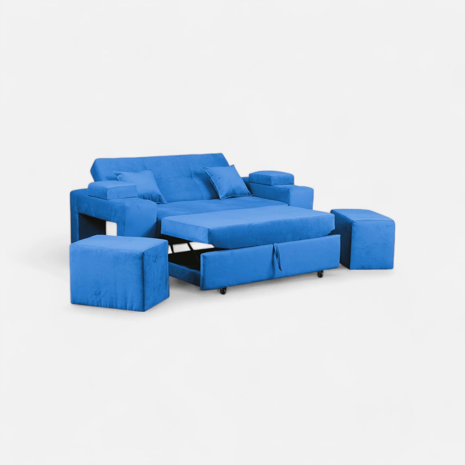 Sofá Cama Romeo - Tela Felpa Azul Petróleo