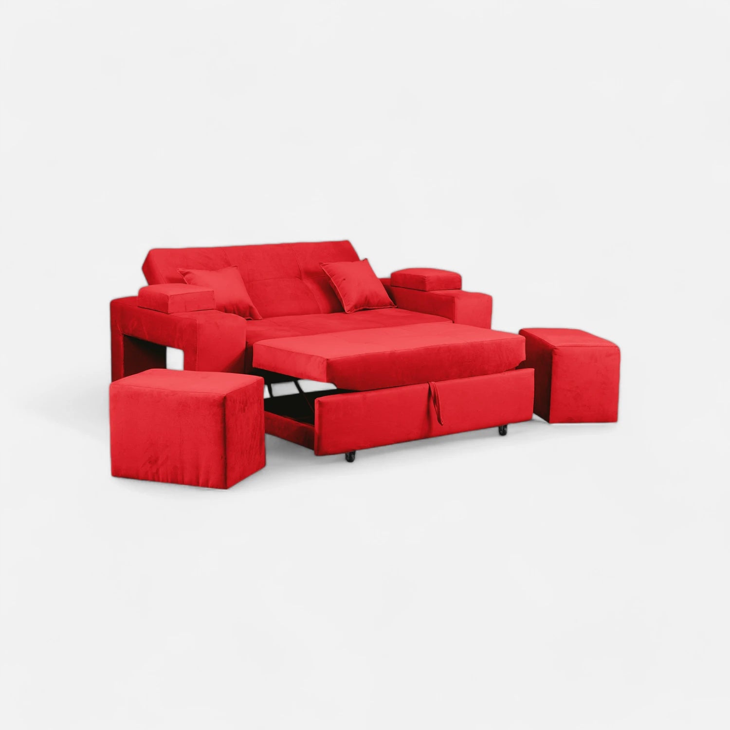 Sofá Cama Romeo - Tela Felpa Rojo