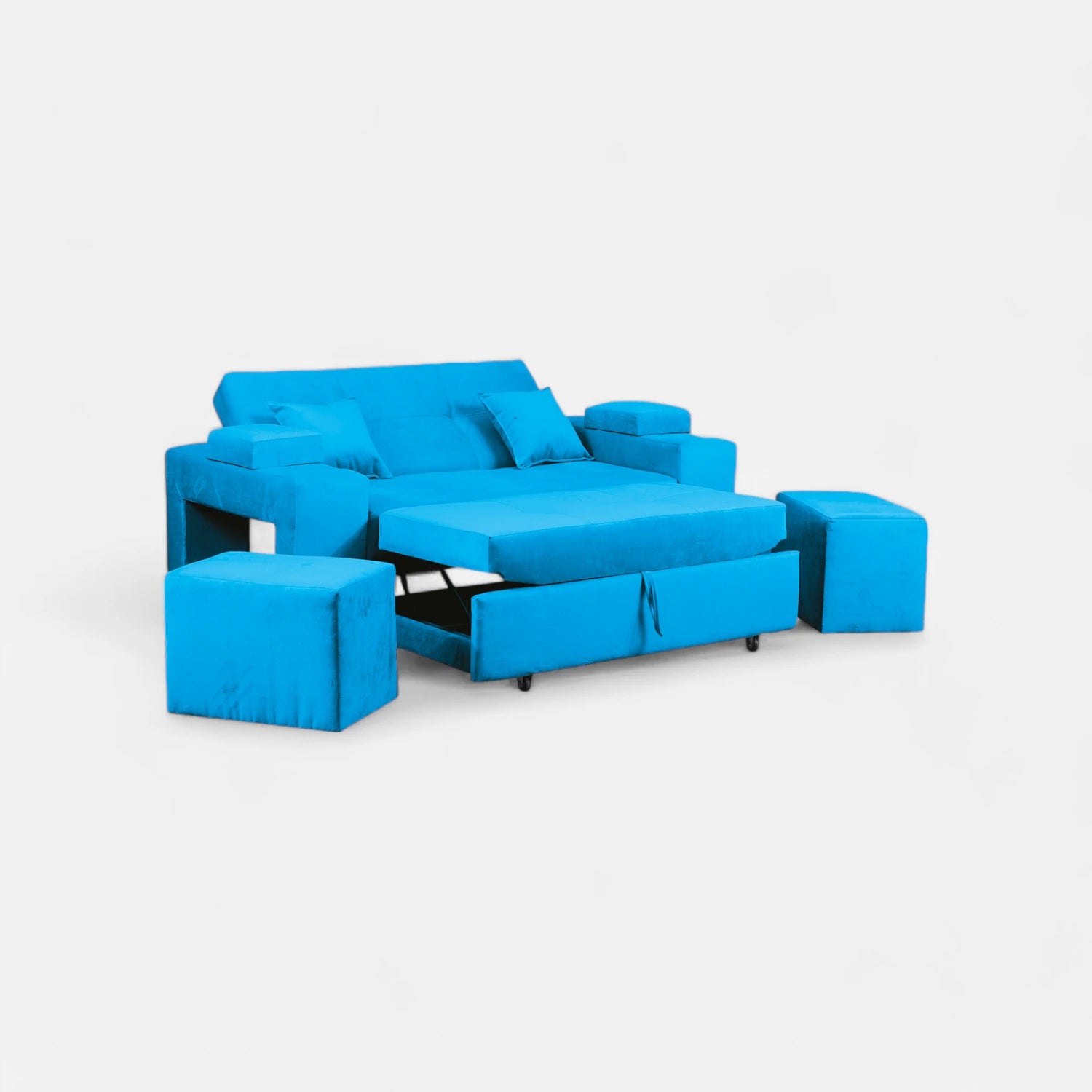 Sofá Cama Romeo - Tela Felpa Turquesa