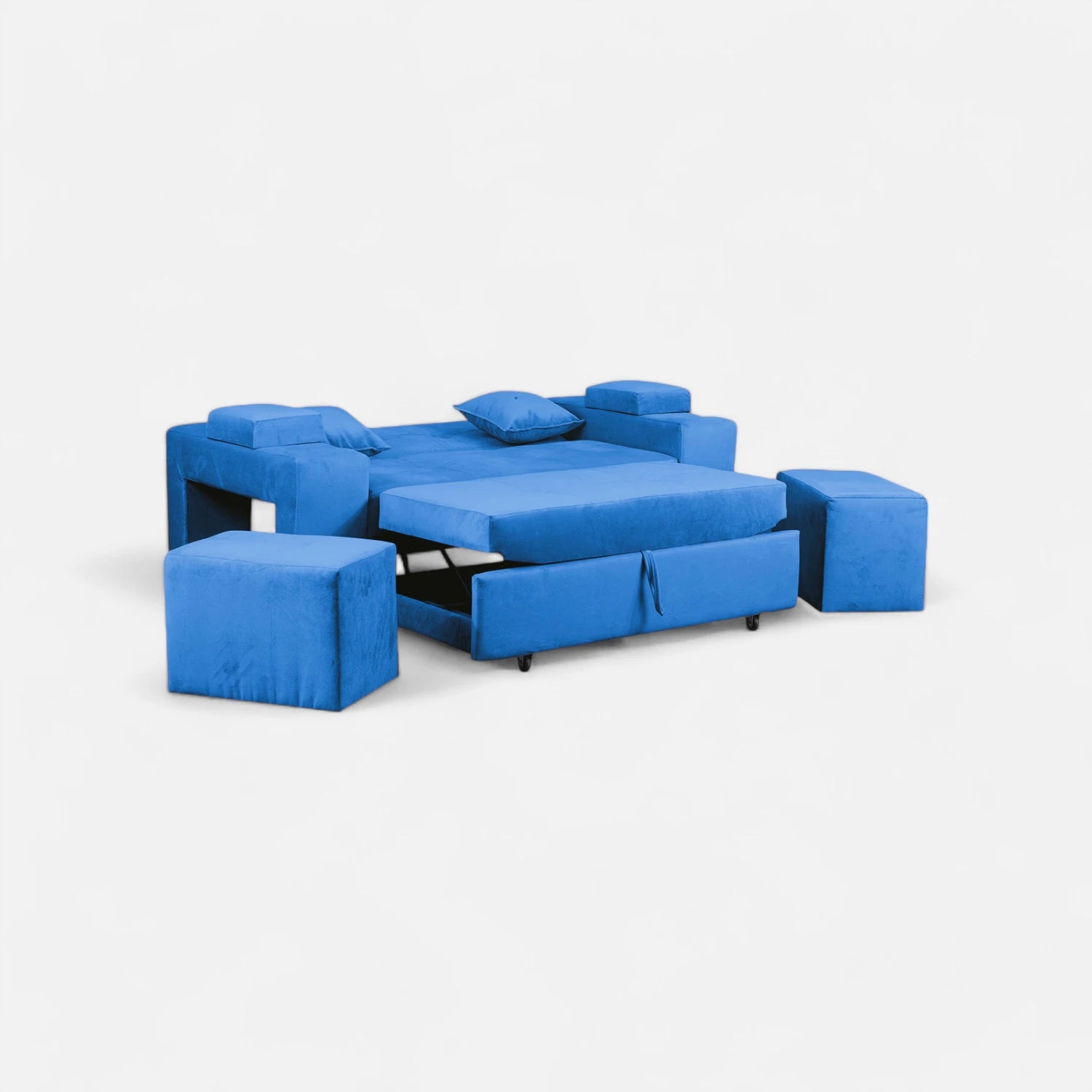 Sofá Cama Romeo - Tela Felpa Azul Petróleo