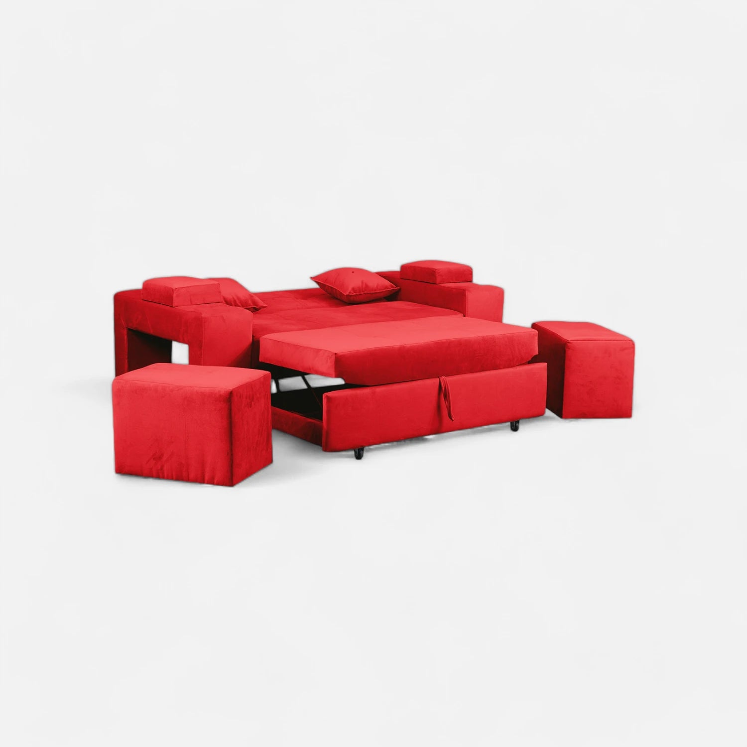 Sofá Cama Romeo - Tela Felpa Rojo