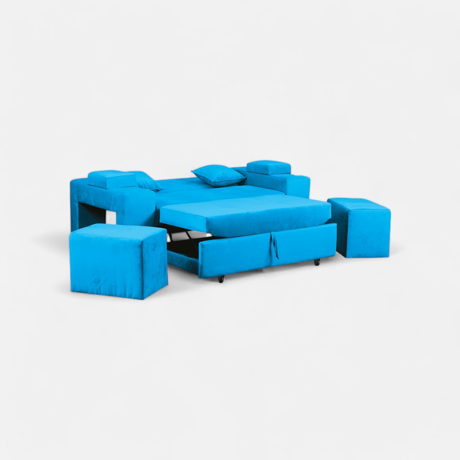 Sofá Cama Romeo - Tela Felpa Turquesa