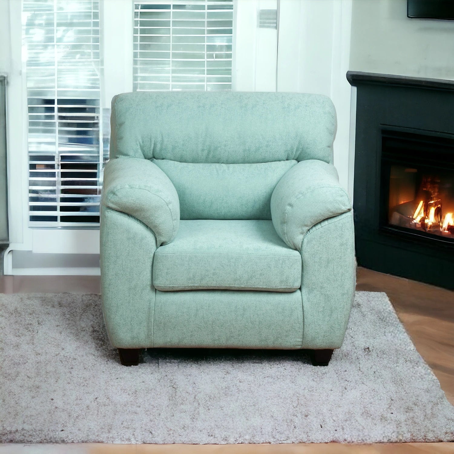 Sofá Ivannia 1 Cuerpo - Tela Lino Sidelli Verde Agua