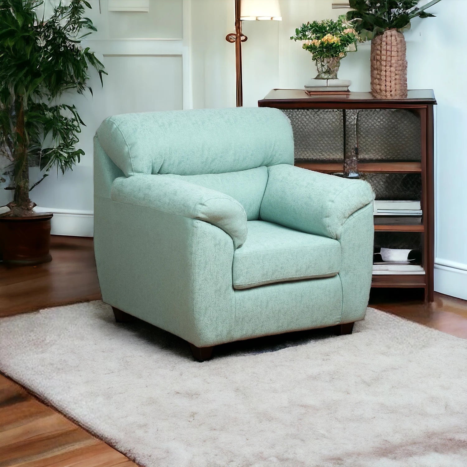 Sofá Ivannia 1 Cuerpo - Tela Lino Sidelli Verde Agua