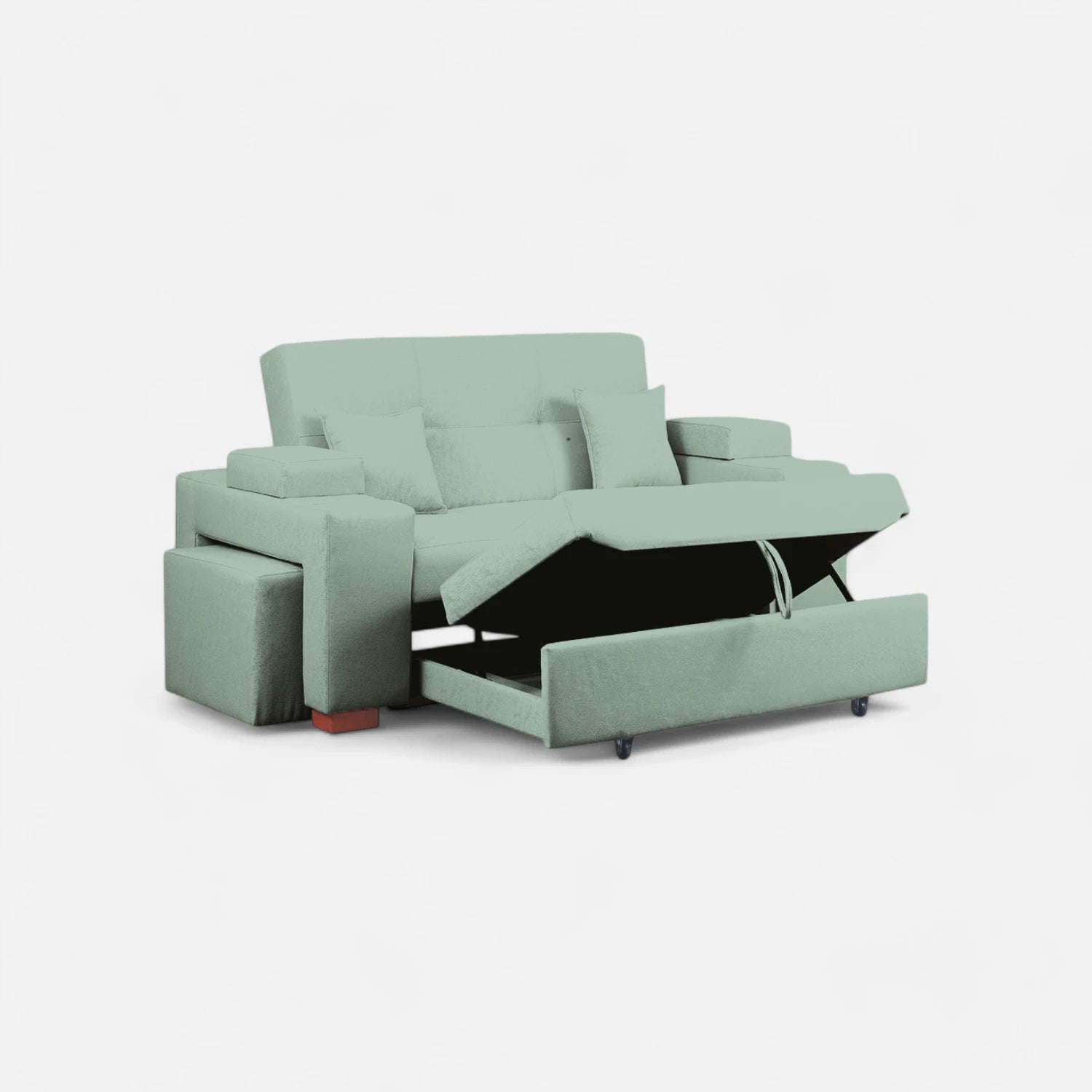 Sofá Cama Romeo - Tela Lino Bahía Verde Agua