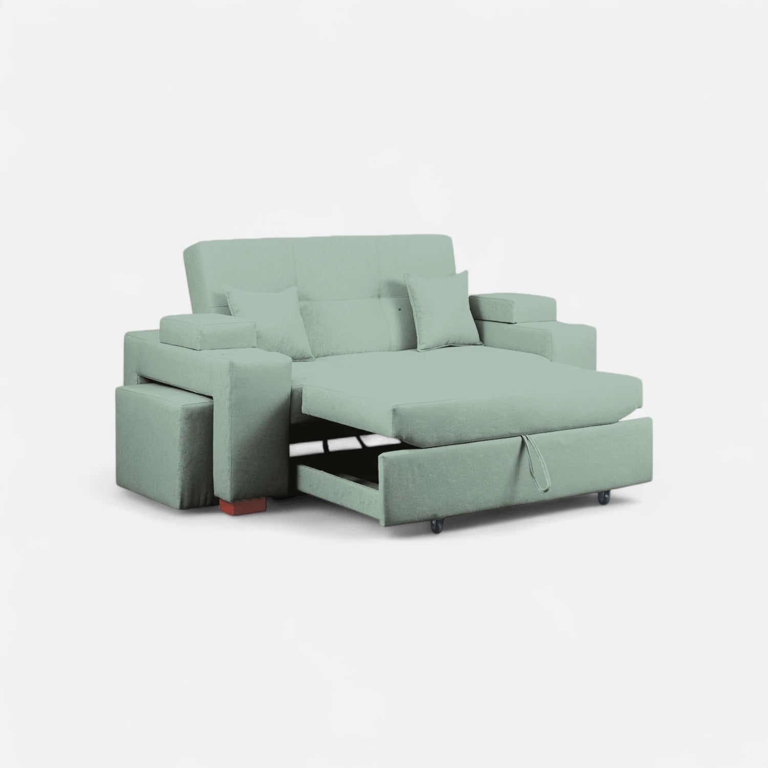 Sofá Cama Romeo - Tela Lino Bahía Verde Agua