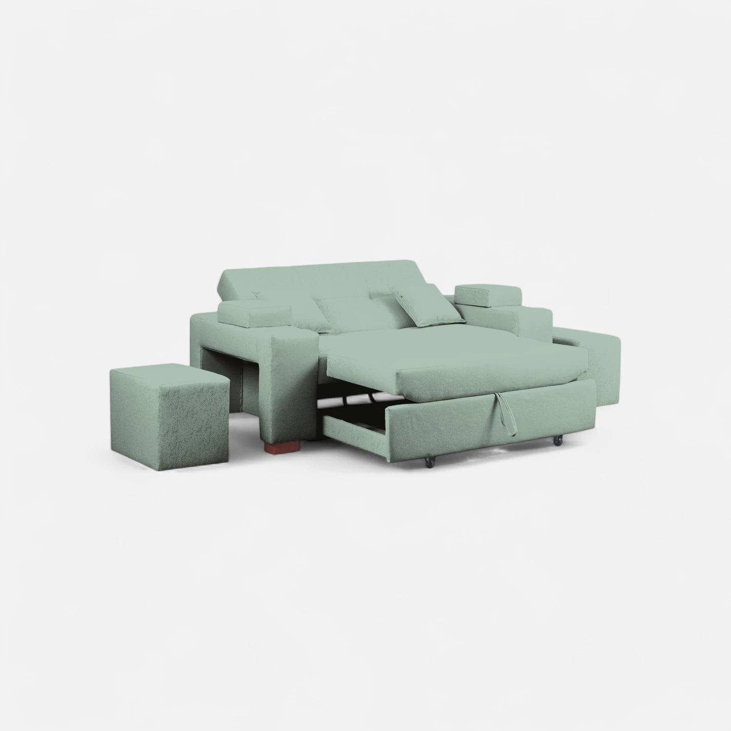 Sofá Cama Romeo - Tela Lino Bahía Verde Agua