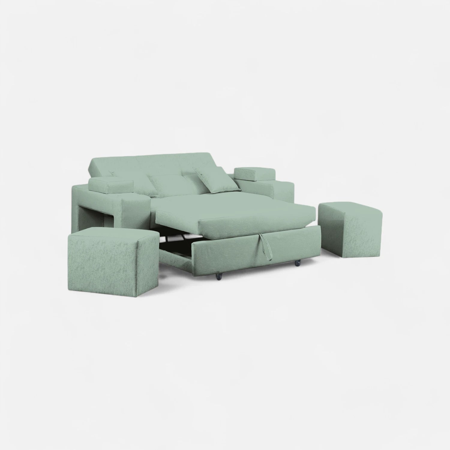 Sofá Cama Romeo - Tela Lino Bahía Verde Agua
