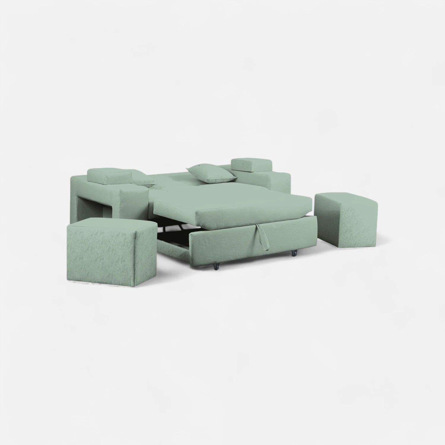 Sofá Cama Romeo - Tela Lino Bahía Verde Agua