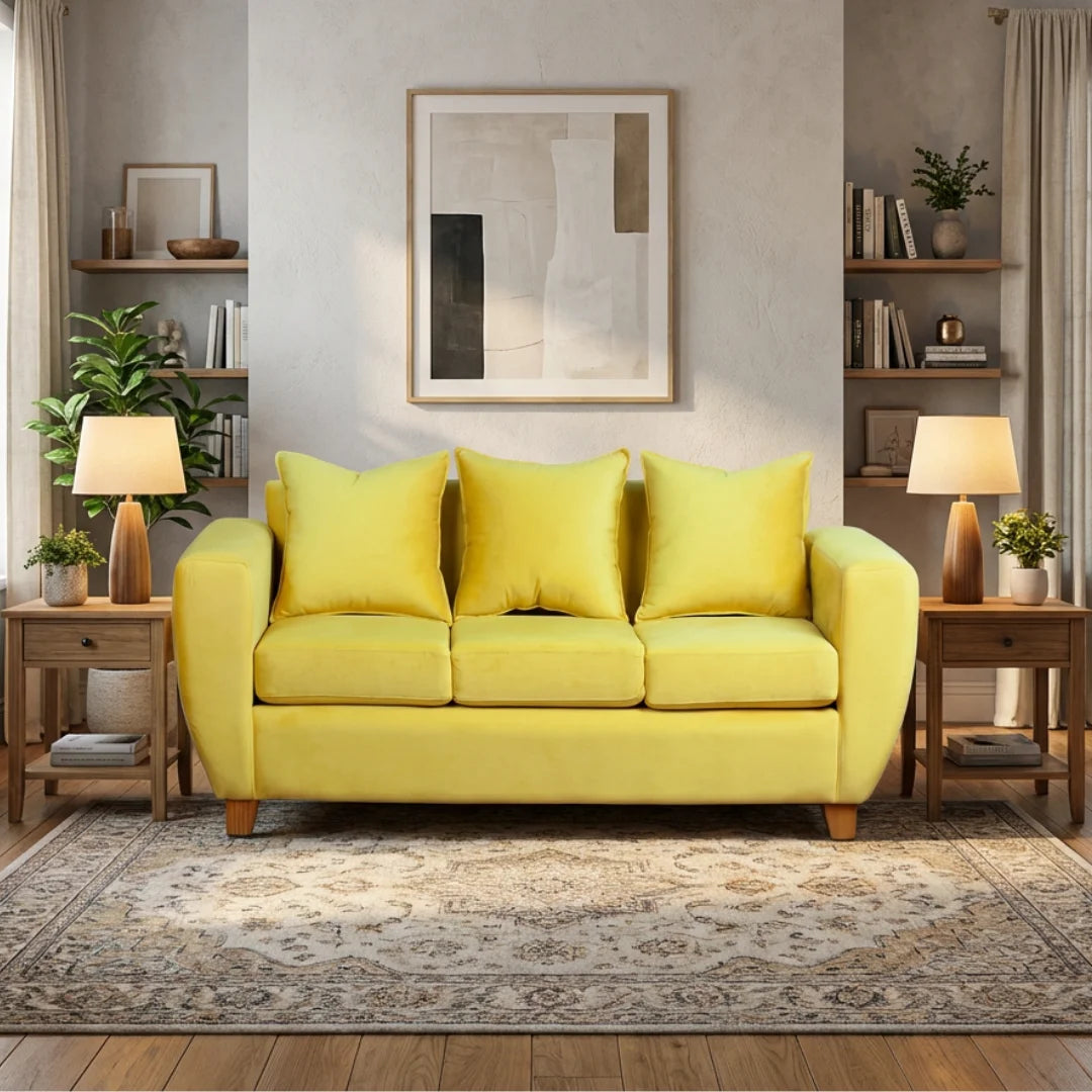 Sofá Florencia 3 Cuerpos - Tela Felpa Amarillo