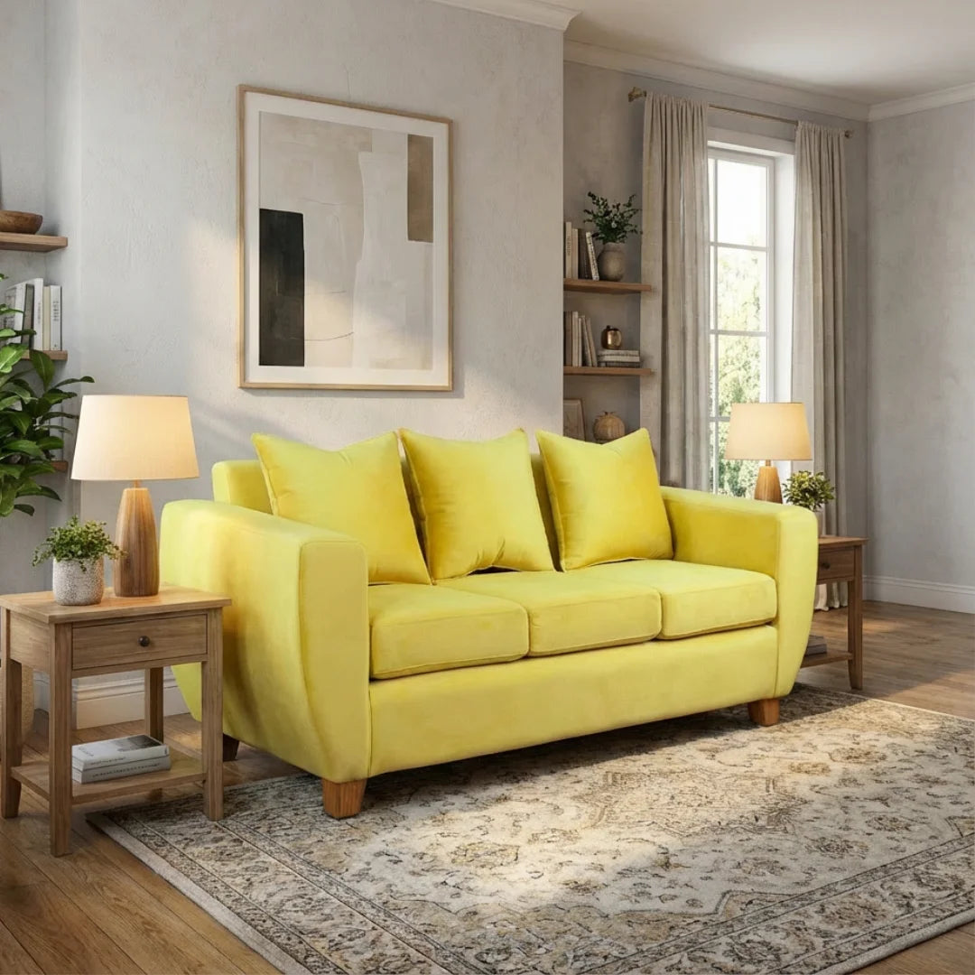 Sofá Florencia 3 Cuerpos - Tela Felpa Amarillo