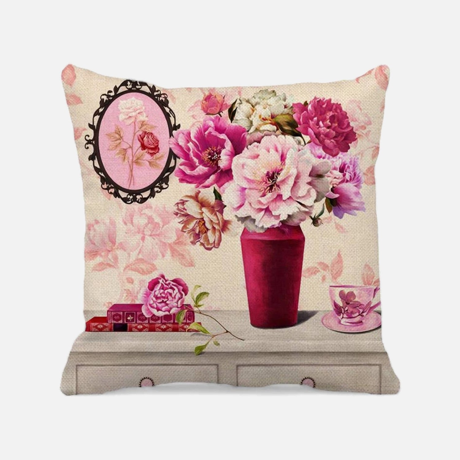 Cojín decorativo con diseño de florero | mueblesamerica.cl