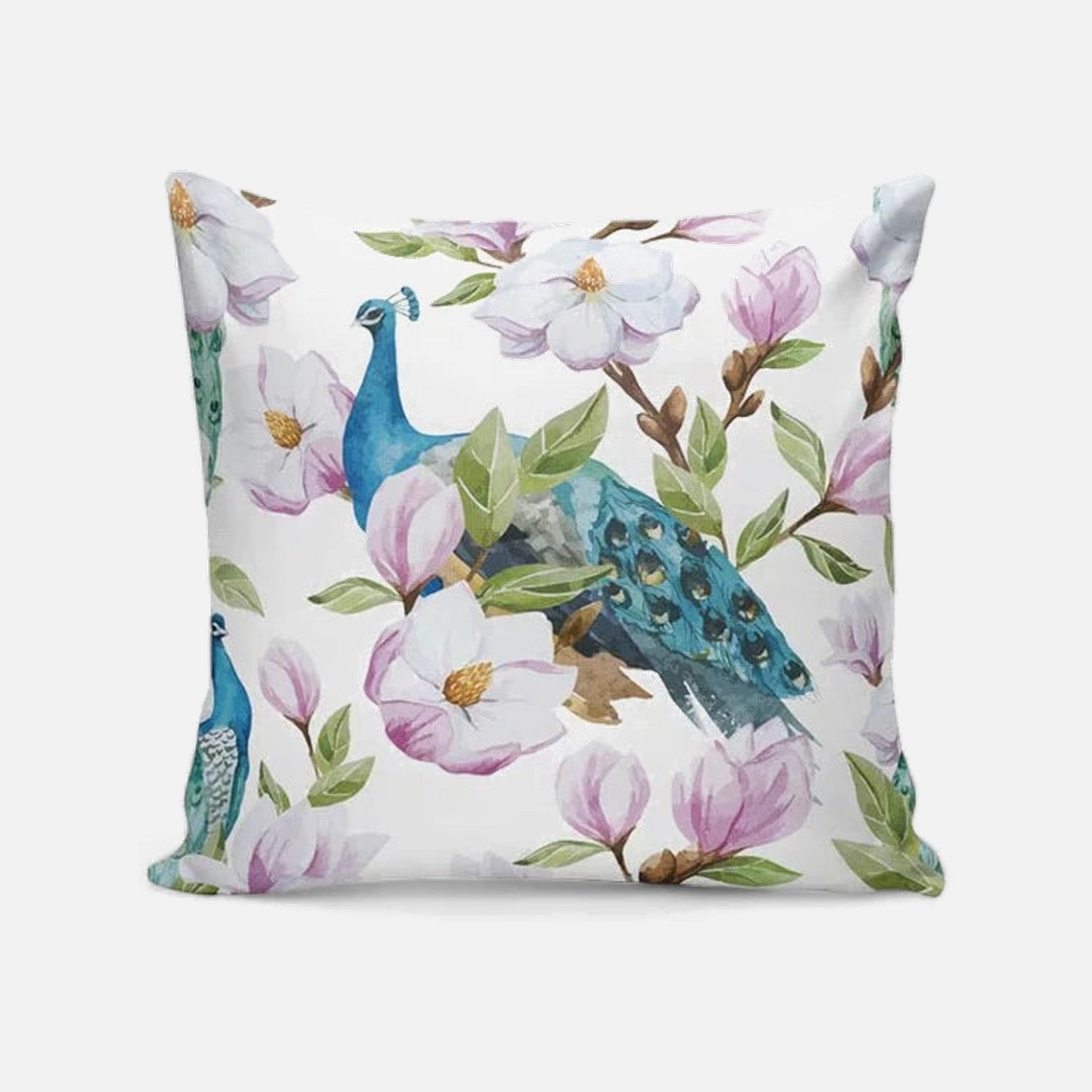 Cojín decorativo con pavo real y flores | mueblesamerica.cl