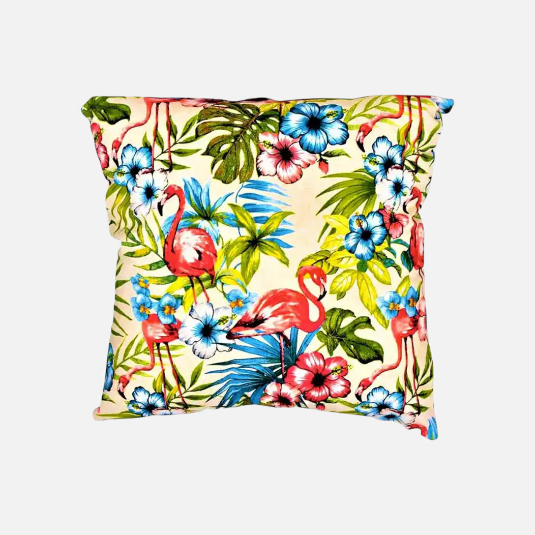 Cojín de lona española con estampado de flamingo | mueblesamerica.cl