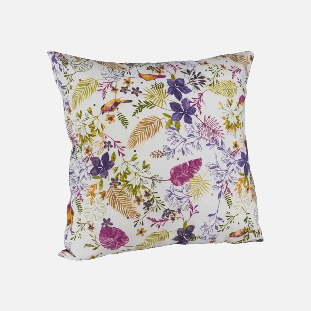 Cojín morado con estampado de pajaritos | mueblesamerica.cl