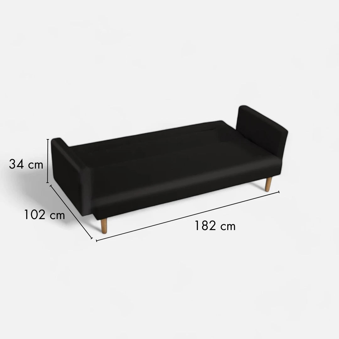 Futón Sara 3 Cuerpos - Cuero Sintetico Pu - Negro