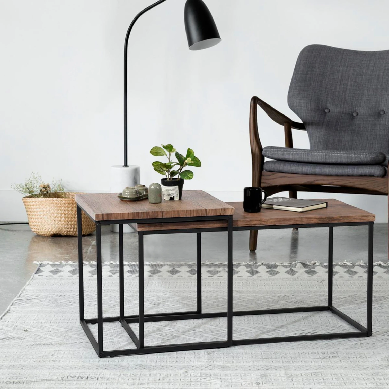 Mesa de centro doble rectangular - Madera clara