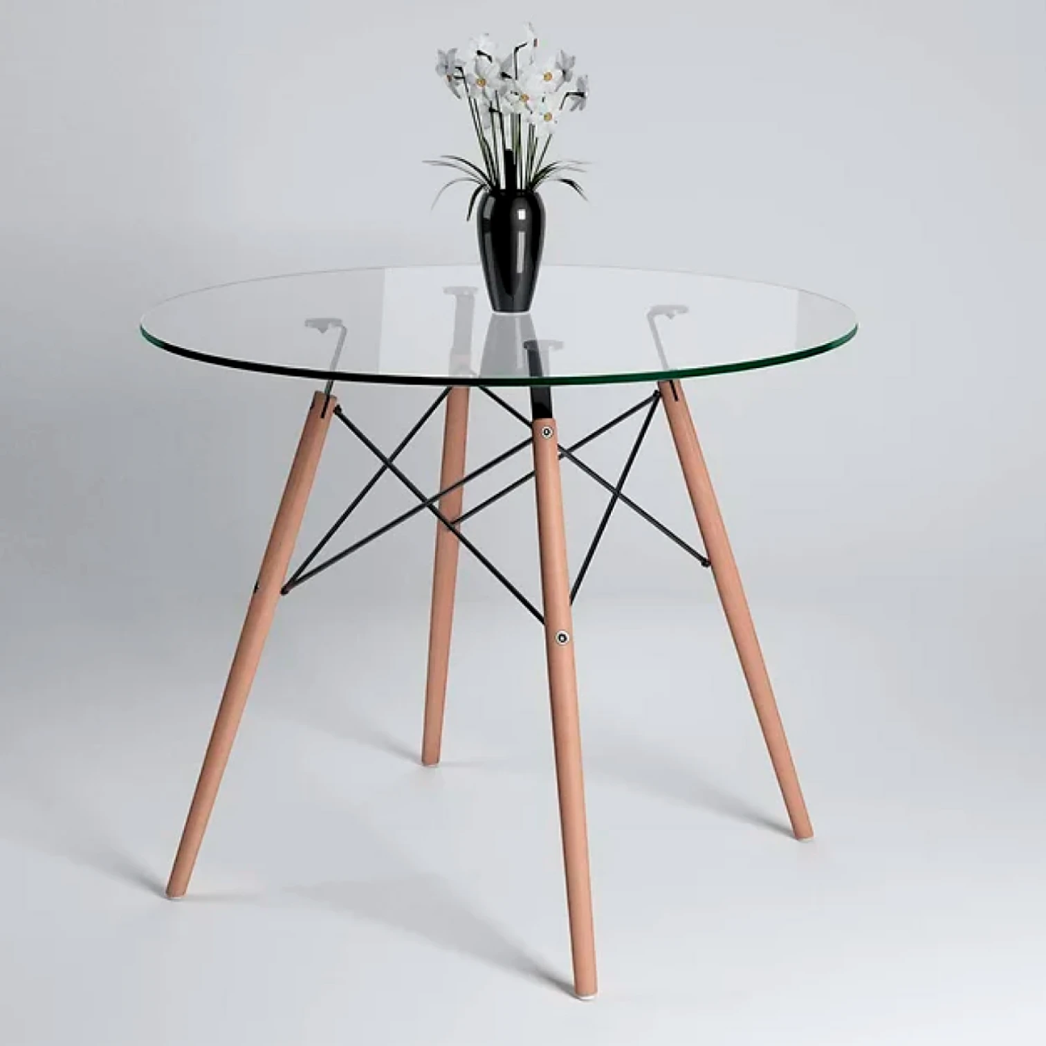 Mesa Eames 100 cm redonda de vidrio