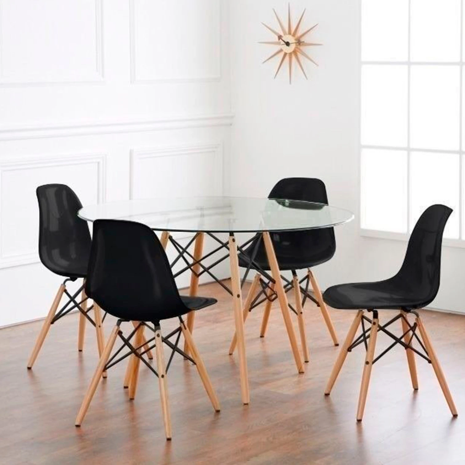 Mesa Eames 100 cm redonda de vidrio