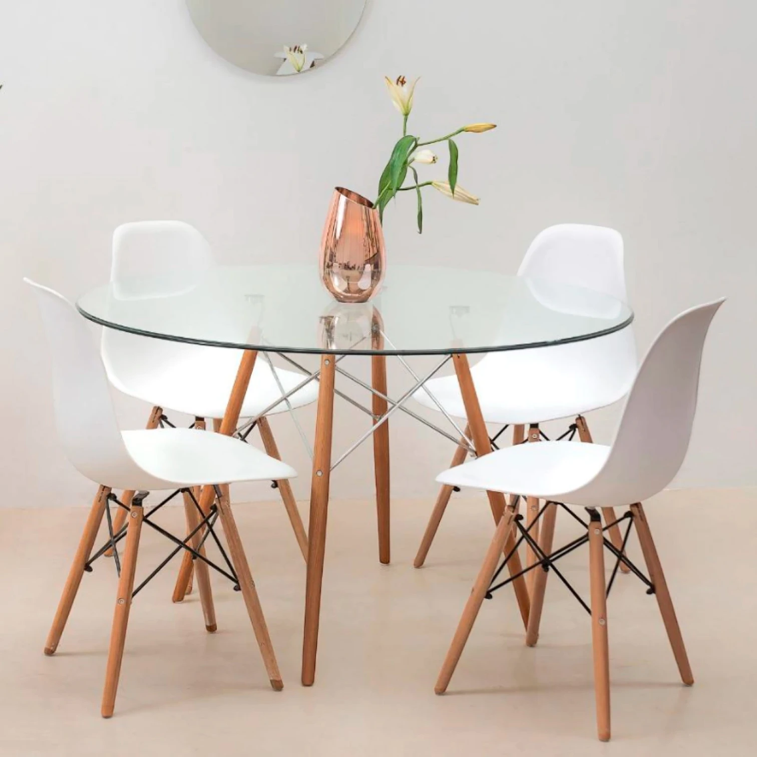 Mesa Eames 100 cm redonda de vidrio