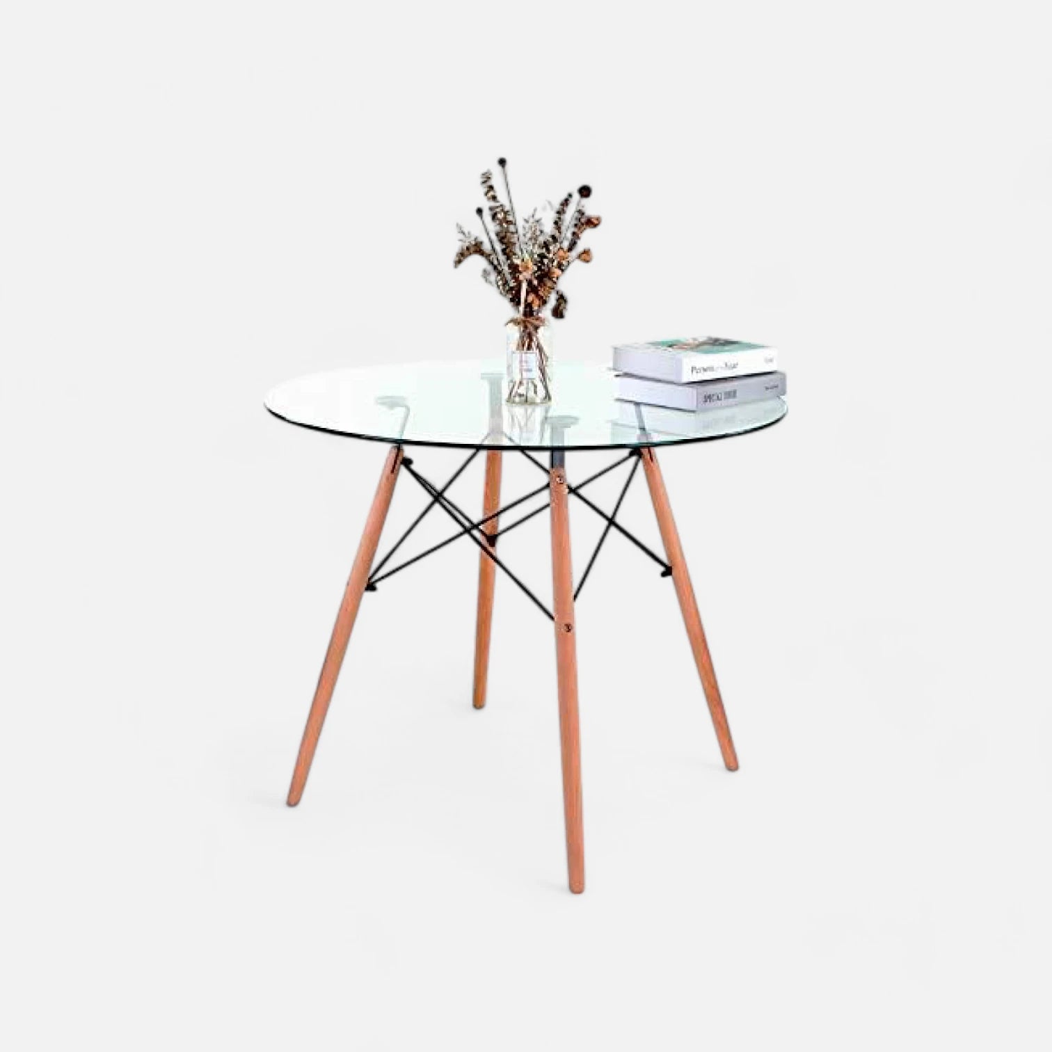 Mesa Eames 80 cm redonda de vidrio