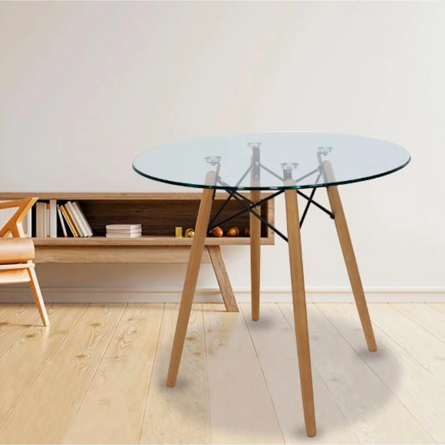 Mesa Eames 80 cm redonda de vidrio
