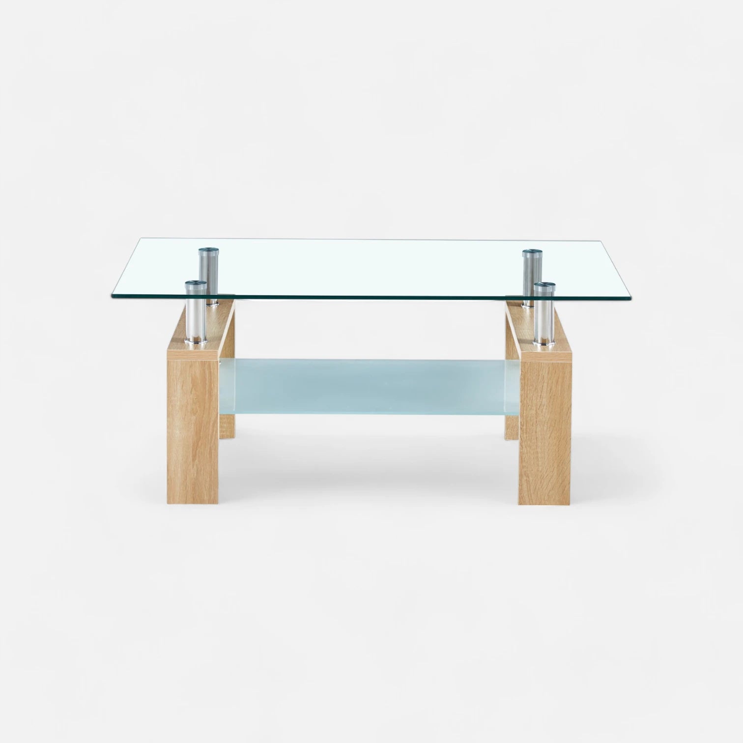 Mesa de Centro Rectangular de Vidrio - Madera Clara