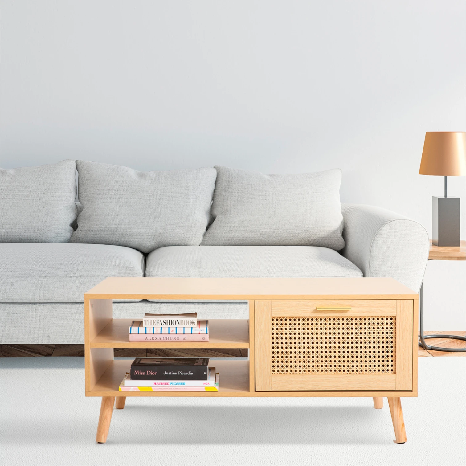 Mesa de Centro con rattan y madera