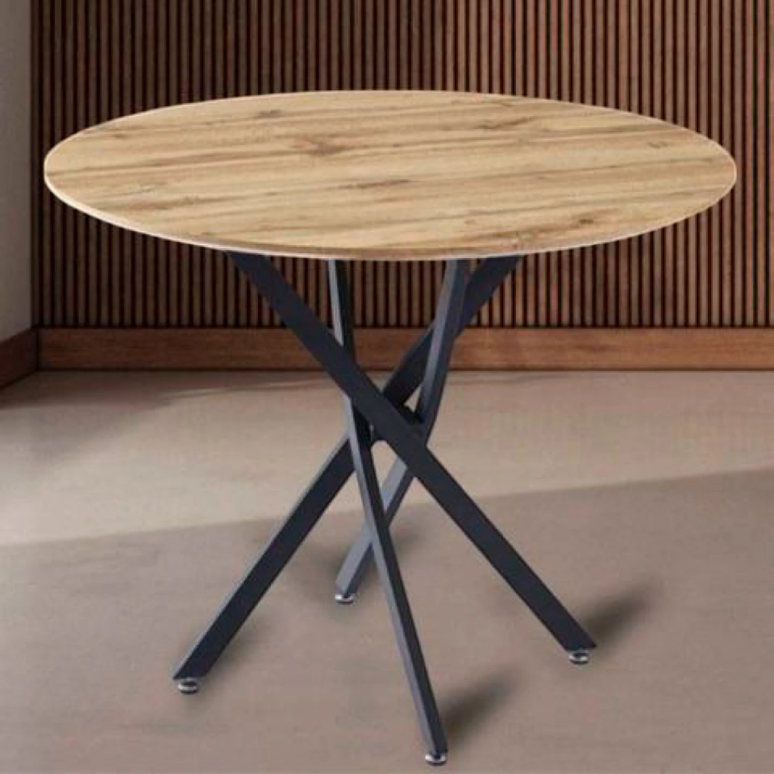 Mesa de Comedor Redonda 100 cm - Color Madera Clara Enrejada