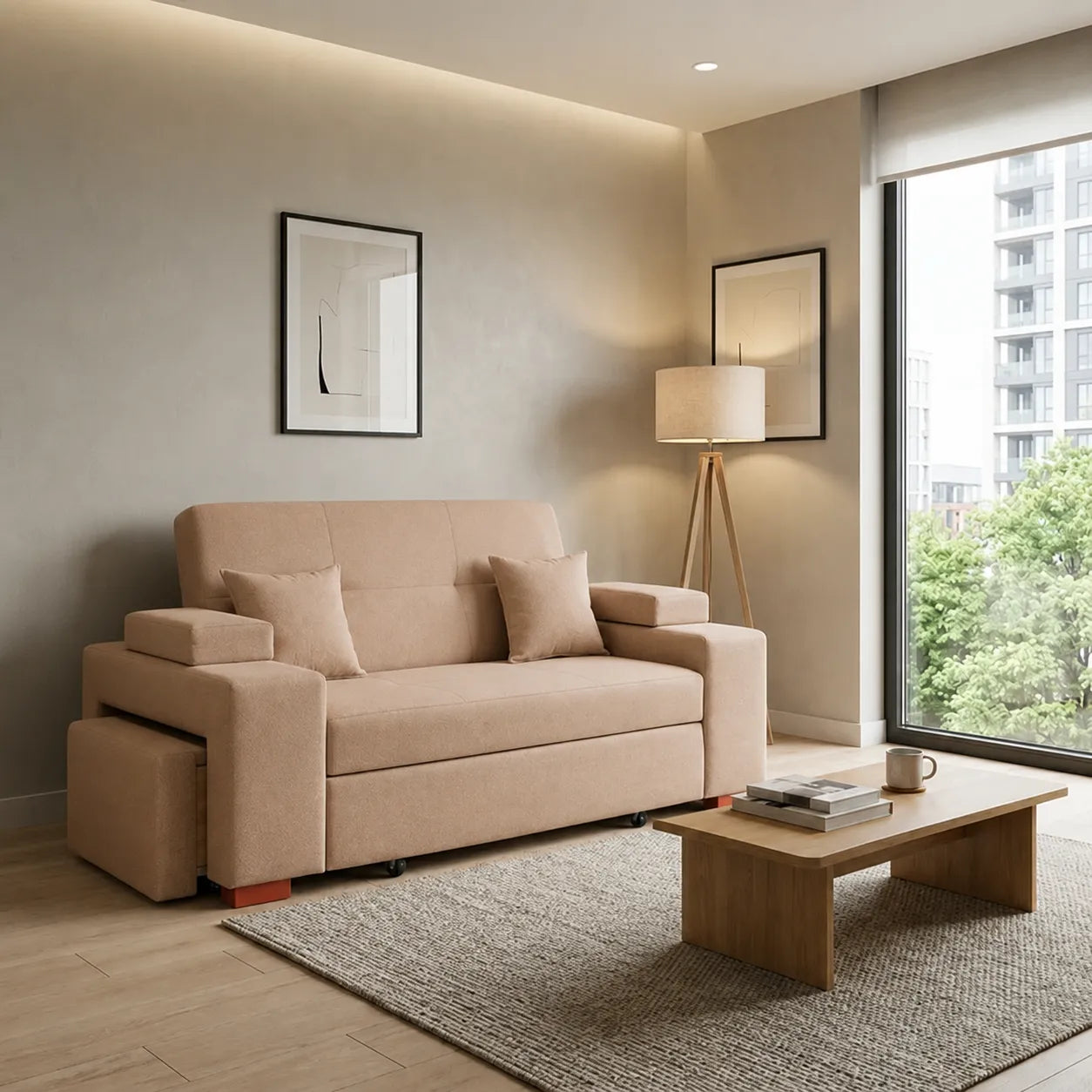 Sofá Cama Romeo - Tela Lino Sidelli Beige
