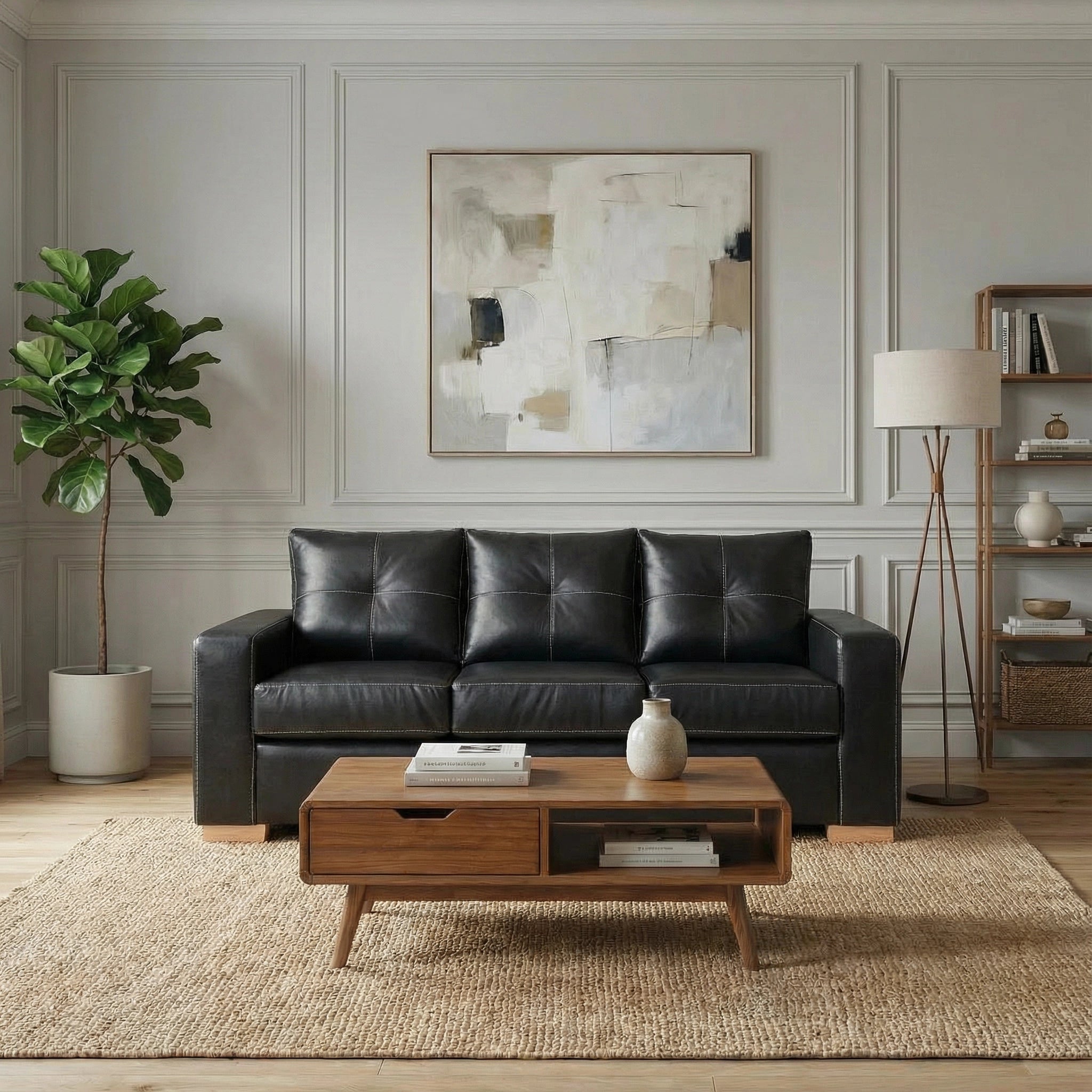 Sofá de 3 cuerpos en cuero sintético negro - estilo moderno y confortable mueblesamerica.cl