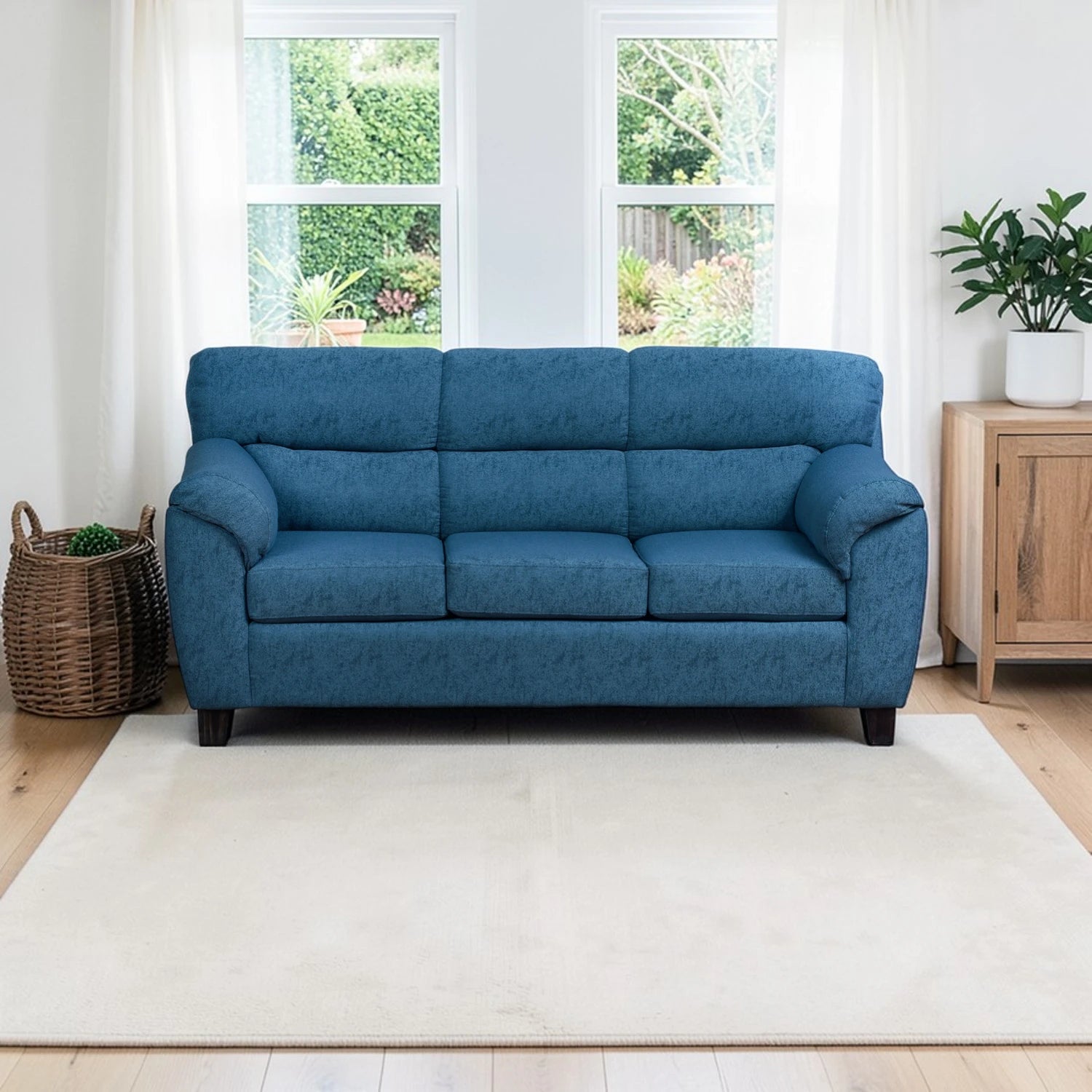 Sofá Ivannia 3 Cuerpos - Tela Lino Sidelli Azul Petróleo