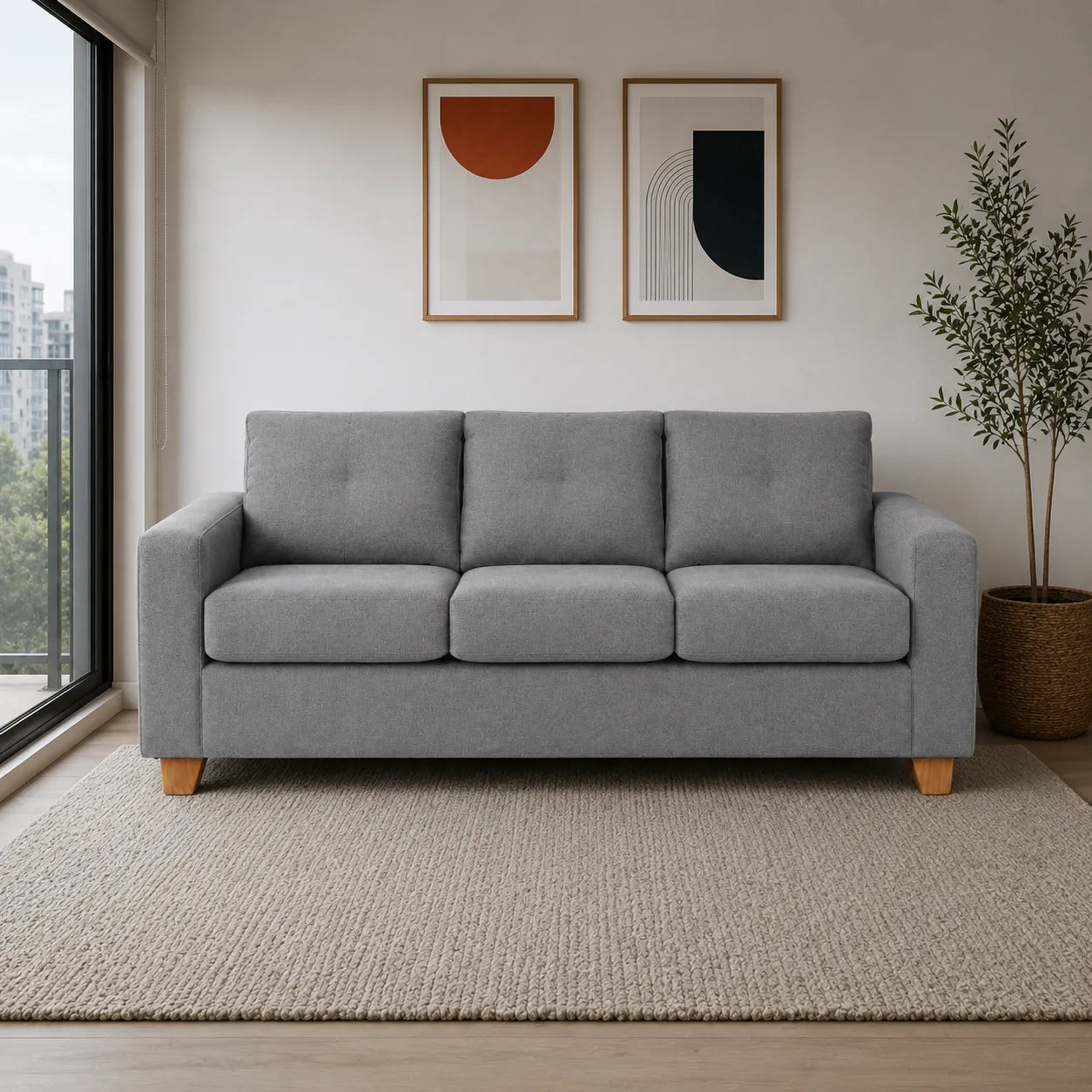 Sofá Magic 3 Cuerpos - Tela Lino Finesse Gris Neutro
