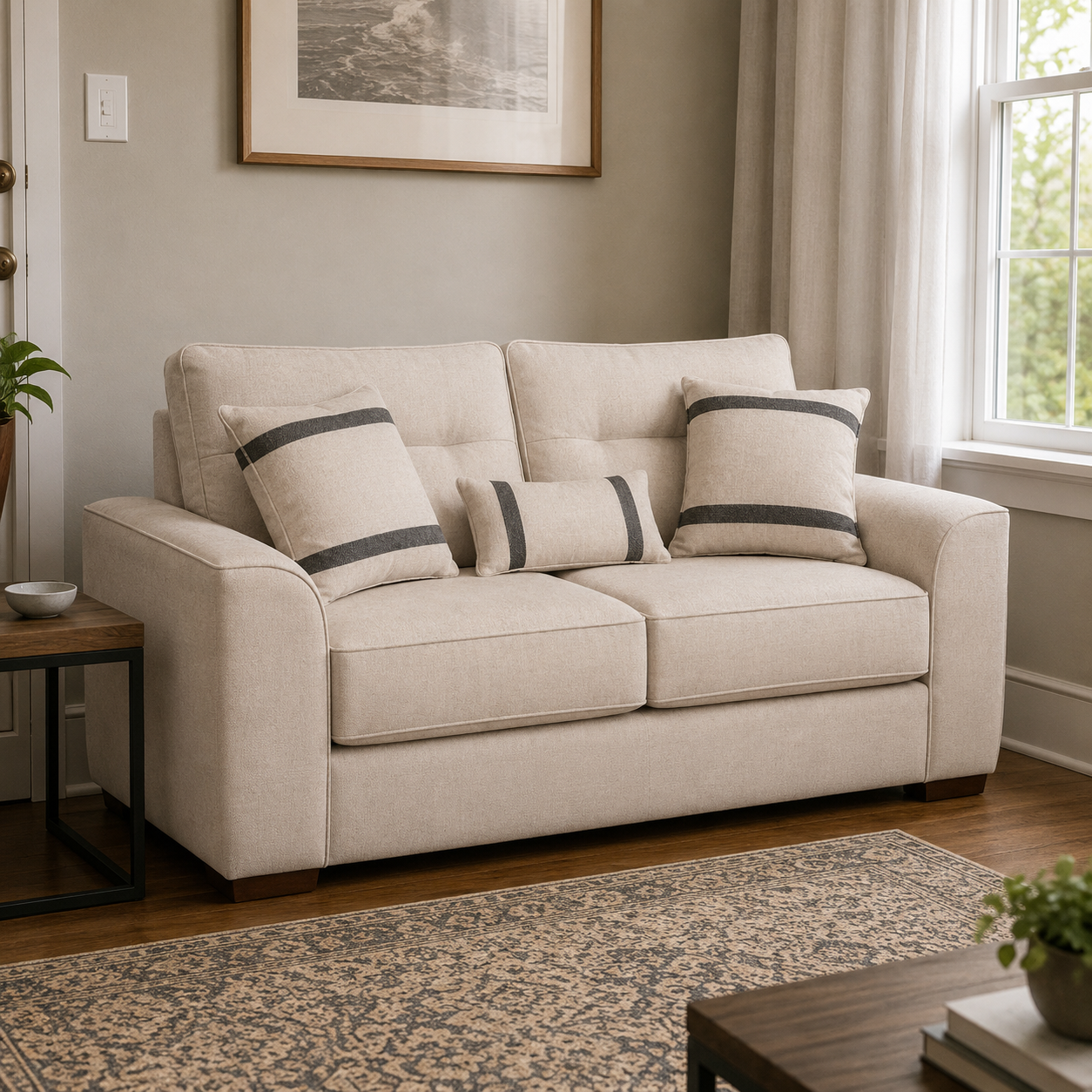 Sofá Monik 2 Cuerpos - Tela Lino Finesse Beige