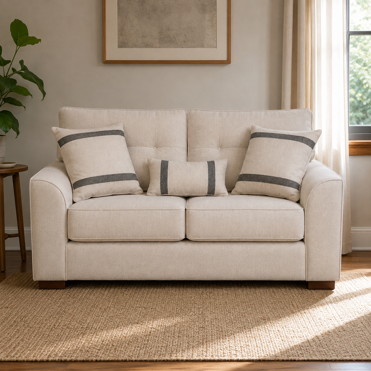 Sofá Monik 2 Cuerpos - Tela Lino Finesse Beige