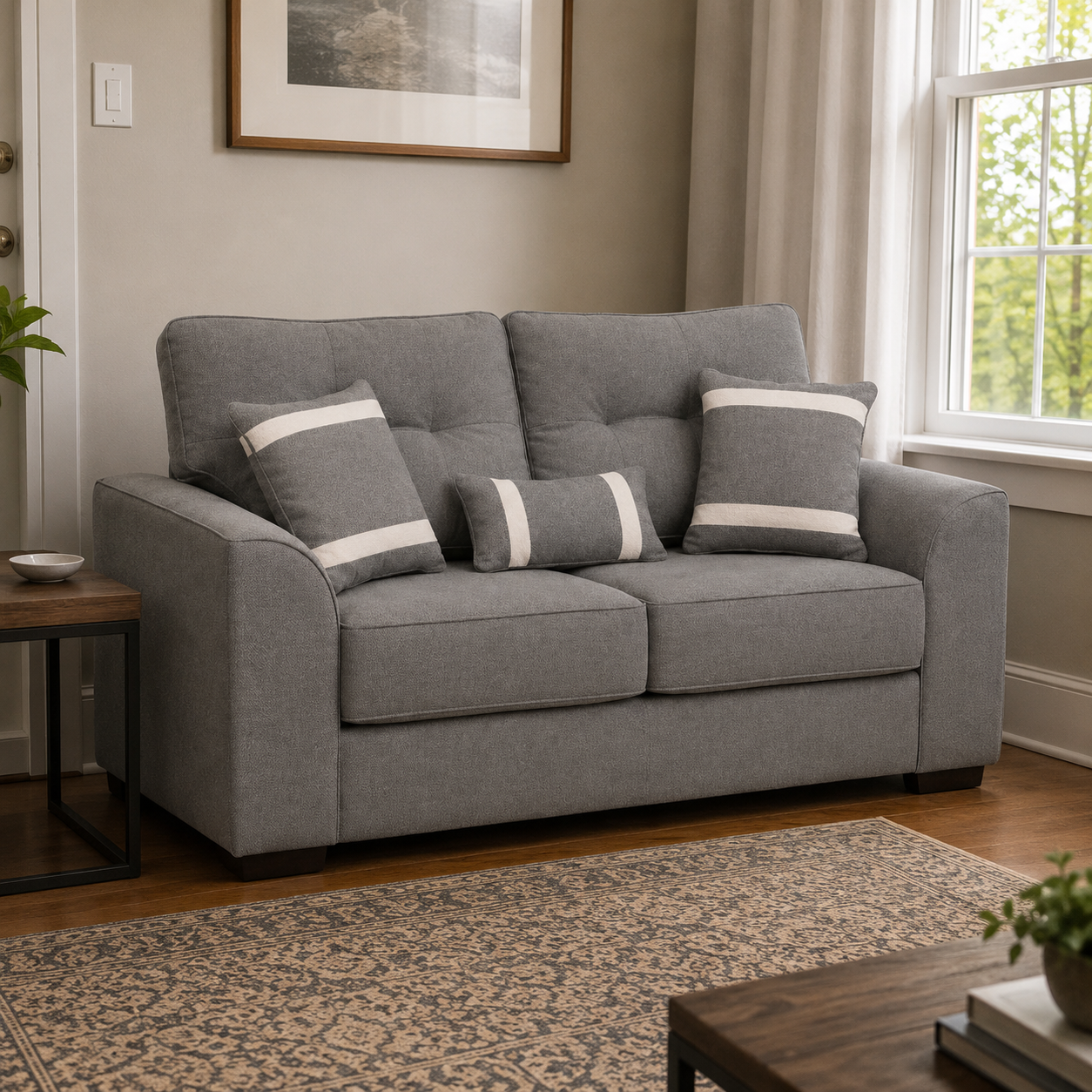 Sofá Monik 2 Cuerpos - Tela Lino Finesse Gris Medio